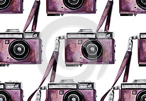 Watercolor vintage camera pattern