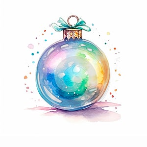 Watercolor vintage Christmas tree toy ball. Iillustration isolated on white background