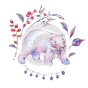 Watercolor vintage cute polar bear