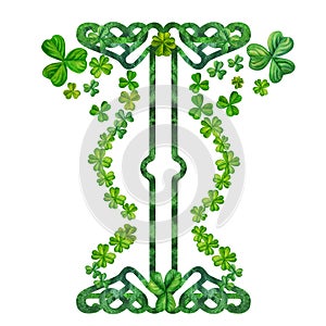 Watercolor vintage fantasy frame with hand drawn four leaf clover for St. Patrick's Day for good luck, for