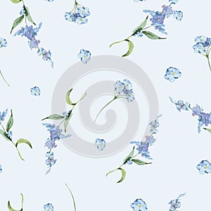 Watercolor Vintage Floral Seamless Pattern with Blue Wildflowers