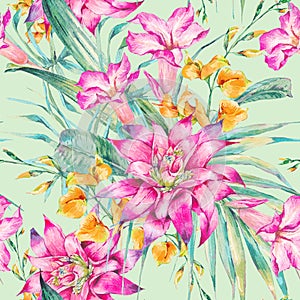 Watercolor vintage floral tropical seamless pattern