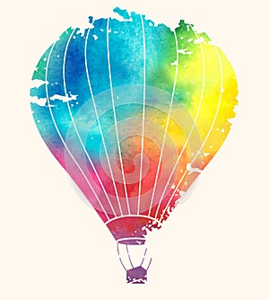 Watercolor vintage hot air balloon.Celebration festive backgroun