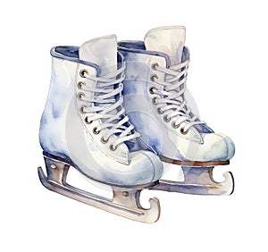 Watercolor vintage ice skates isolated on white background