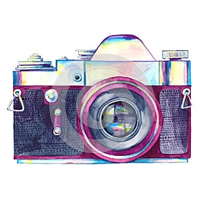 Watercolor vintage photo camera isolated