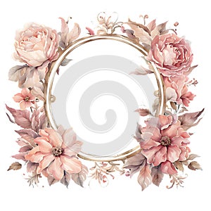 Watercolor vintage pink frame with flower. Illustration of a romantic stuff. Design for baby shower party, birthday, cake, holiday