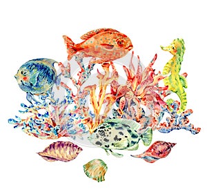 Watercolor vintage sea life natural greeting card