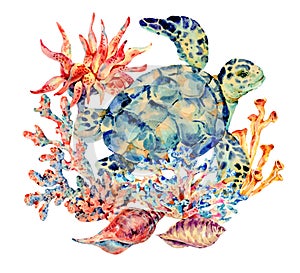Watercolor vintage sea life natural greeting card