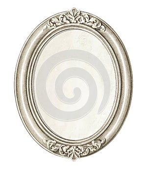 Watercolor vintage silver oval frame with ornate pattern
