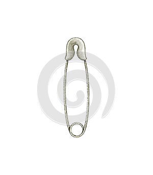 Watercolor vintage silver safety pin