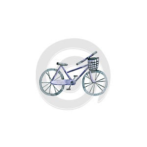 Watercolor violet bicycle. Hand drawn illustration isolated on white