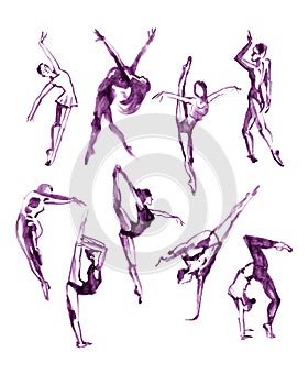 Watercolor violet collection of contemporary dance peoples photo