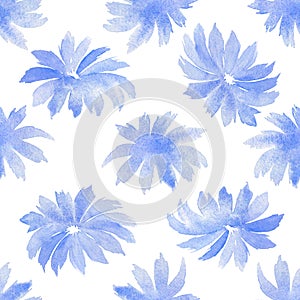 Watercolor violet flowers, seamless pattern. Colourful abstract floral print.