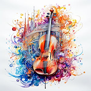 Watercolor Violin with paint splashes