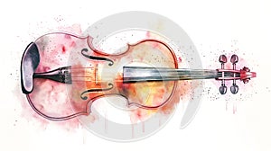 watercolor violin wet wash isolated on white background