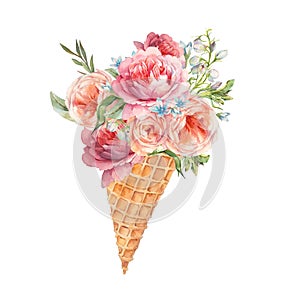 Waffle cone with flowers