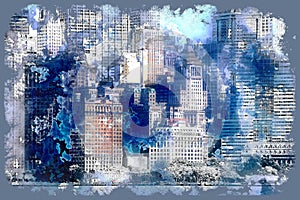 Watercolor Wash Abstract of NYC Skyline