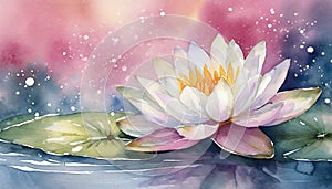Watercolor water lily with pink background