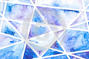 Watercolor water texture background. Triangles blue abstract landscape gradient