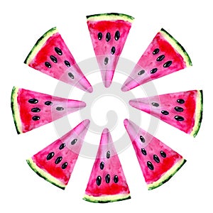 Watercolor watermelon. Design of print, label, menu, cafe, advertising banner poster wallpaper packaging fabric
