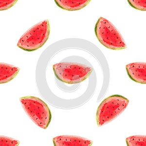 Watercolor watermelon slice vector illustrartion. Raw fruit food