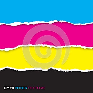 Set of lacerated bright papers in cmyk colors photo