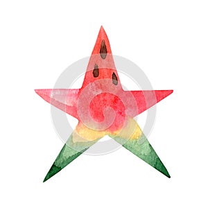 Watercolor watermelon star with seeds. Use for children print on birthday or celebration. Isolated creative illustration for