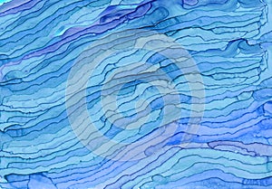 Watercolor wave texture abstract background. Lines of paint, hand painted alcohol ink illustration