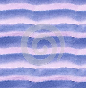 Watercolor waved smooth stripes of light purple and blue colors with brush texture, seamless pattern