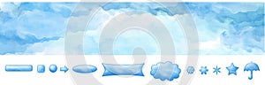 Watercolor Web Banner Blue Sky and Buttons