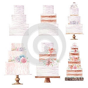 Watercolor wedding cake illustration.