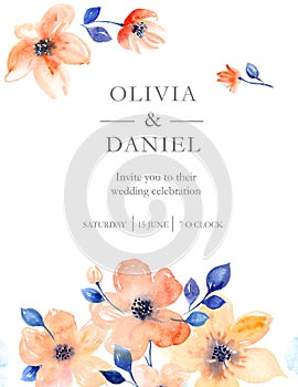 Watercolor wedding card with flowers