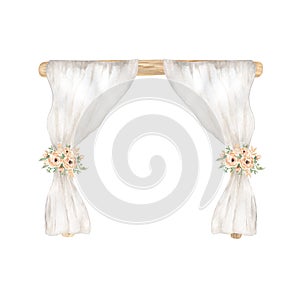 Watercolor wedding decoration, White Wedding Backdrop Curtain, Beige peonu flowers bouquet,  summer florals. hand painted