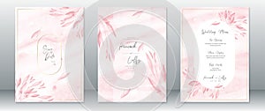 Watercolor wedding invitation card pink background