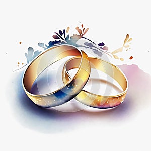 Watercolor wedding rings. Generative ai design