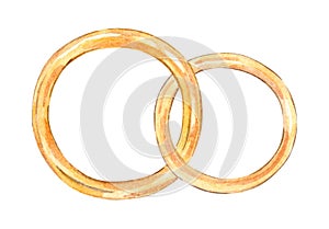 Watercolor wedding rings illustration isolated on white