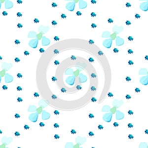 Watercolor white blue flower seamless vector pattern light background. Small daisies summer, daisy field