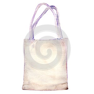 Watercolor white fabric bag isolated