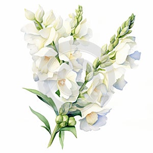 Watercolor White Perfection Flowers On White Background