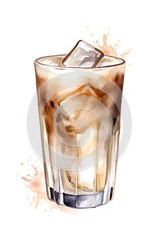 Watercolor White Russian alcoholic cocktail.