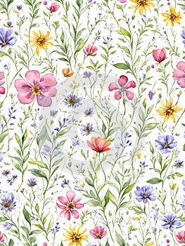 Watercolor of wild flowers seamless patterns,generative ai