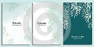 Watercolor willow leaves vector frame
