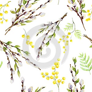 Watercolor willow tree branches pattern photo