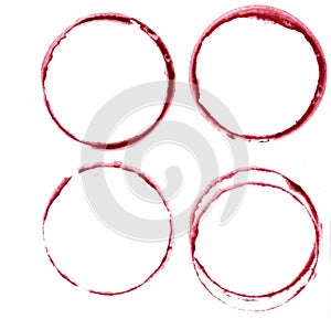 Watercolor wine stains. Wine glass circles mark isolated on white background. Menu design element