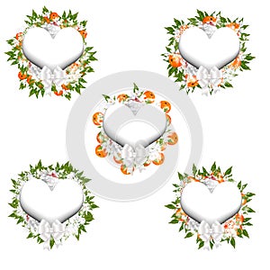 Watercolor winter poinsettia heart wreaths with silver christamas ornaments