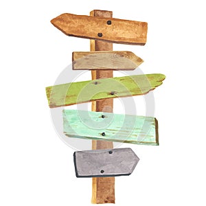 Watercolor wooden signpost photo