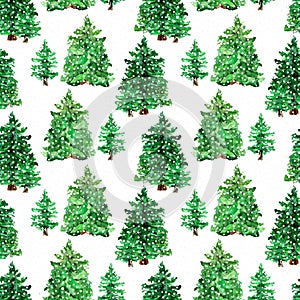 Watercolor woodland  pinetree forest seamless pattern isolated on white