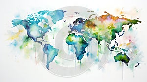 watercolor world map aquarelle illustration.