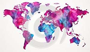 Watercolor world map. Illustration AI Generative