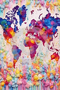 watercolor world map with splashes of paint